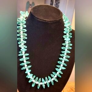 Blue Acrylic Beaded Necklace With Sterling Extendor & Clasp 10.5"